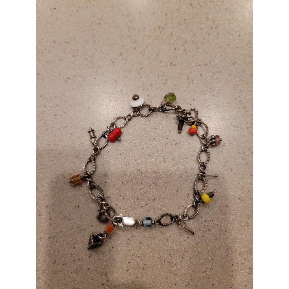 Vintage Multi Color‎ Glass Bead Charm Bracelet Boho Textured Link